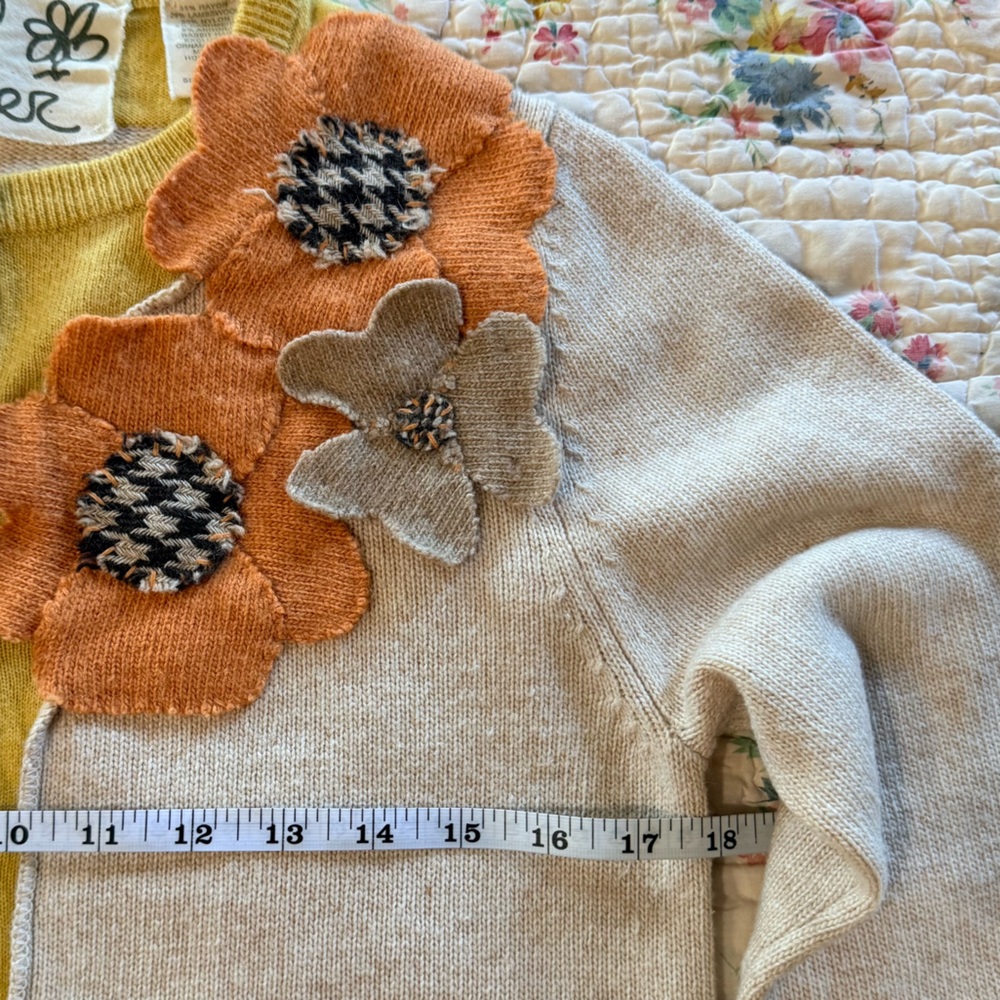 Flower Fields Cream Cardigan Sweater with Orange Floral Appliqué - Large - Picture 2 of 7